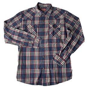 Wrangler Red Men’s Western Pearl Snap Shirt Plaid Blue Red Casual Long Sleeve M